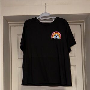 SHEIN Black Tee with Colorful Rainbow Accent